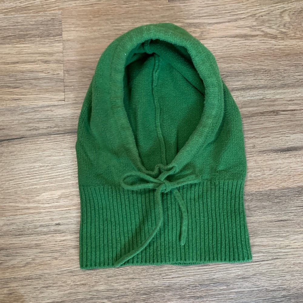 Gap Green Knit Balaclava Hood Drawstring Ribbed Winter Neck Warmer One Size